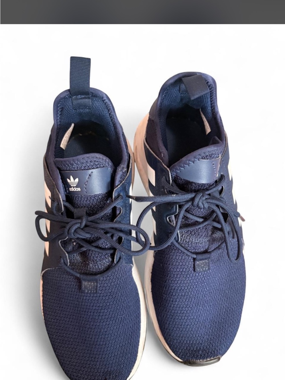 adidas Men’s Navy and White Knit Lace-Up Sneakers